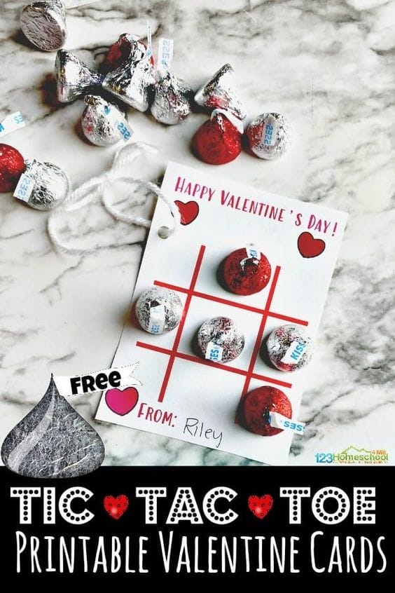 Free Printable Hugs and Kisses Tic-Tac-Toe Valentine Cards