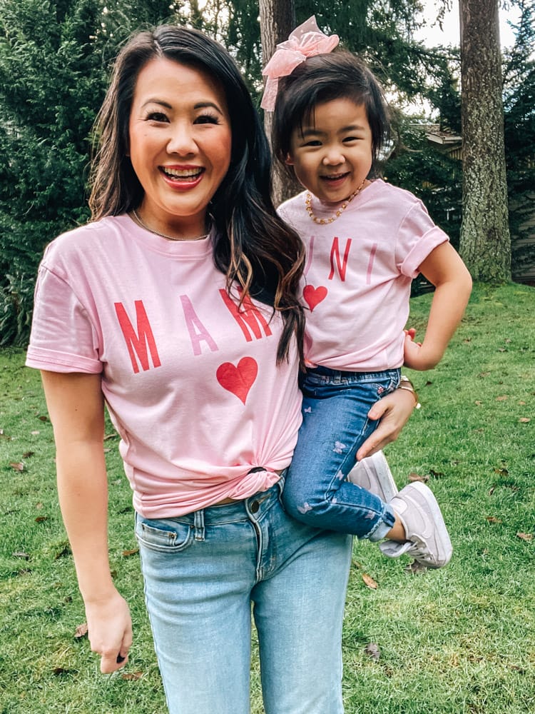 mama and mini heart matching shirts