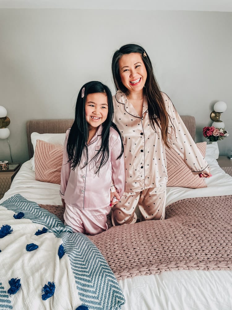 mom and daughter in pajamas