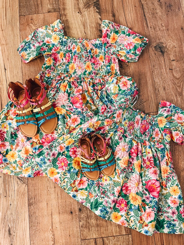 girls floral dresses and shoes