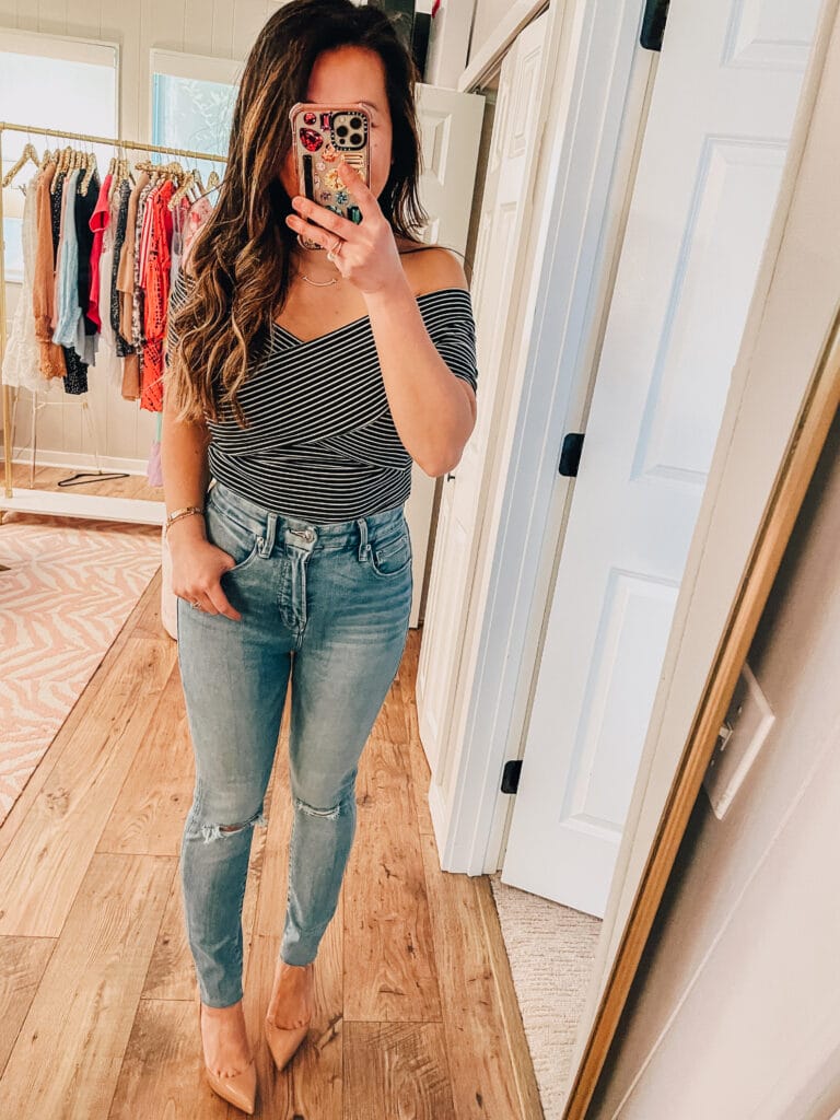 bodysuit and skinny jeans outfit