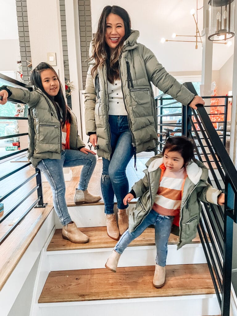 mom and daughters winter outfit idea