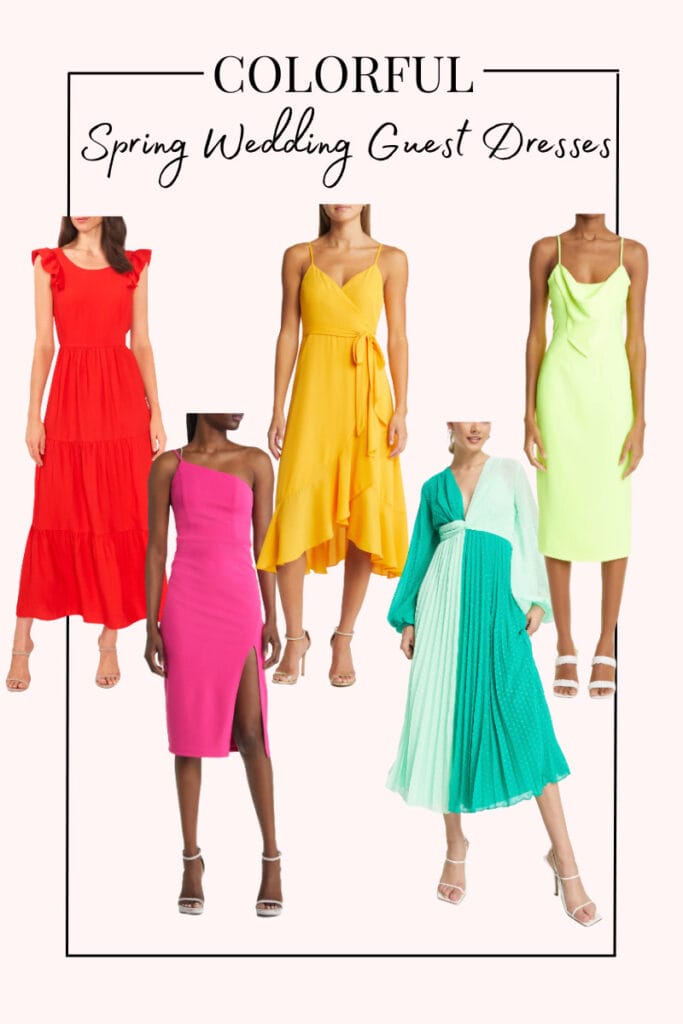 colorful spring wedding guest dresses