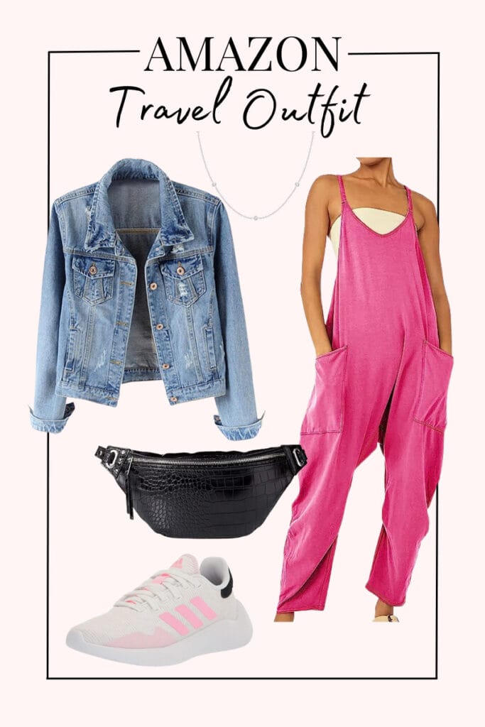 travel outfit pink jumpsuit