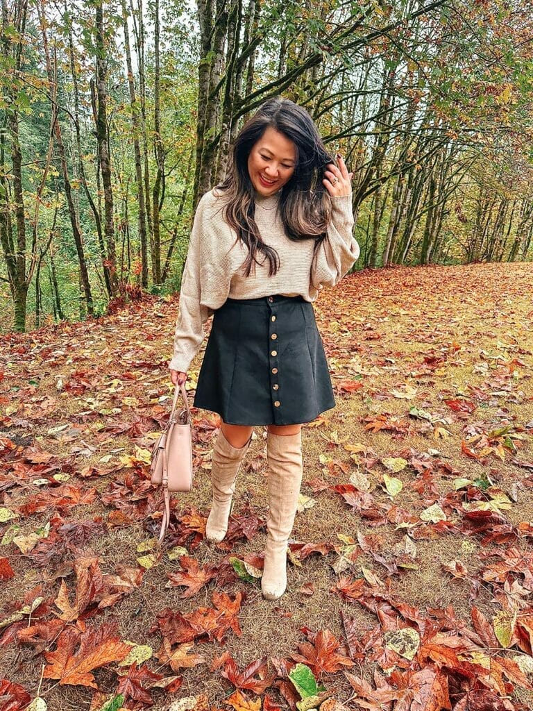 fall skirt outfit