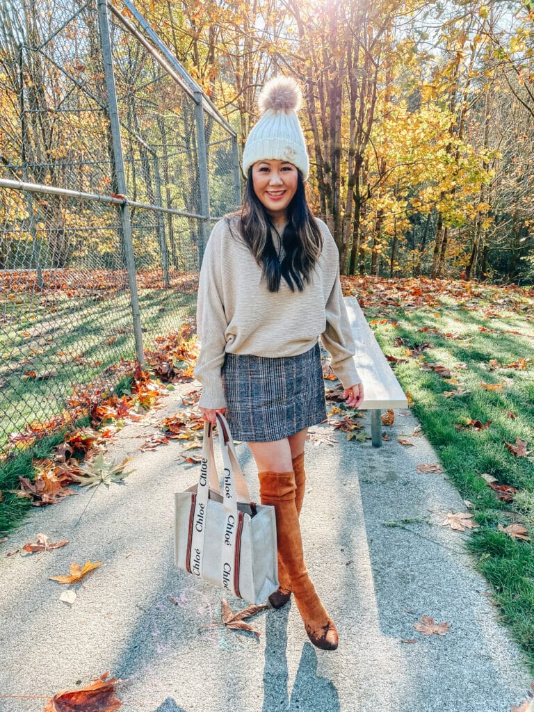 fall sweater and skirt outfit
