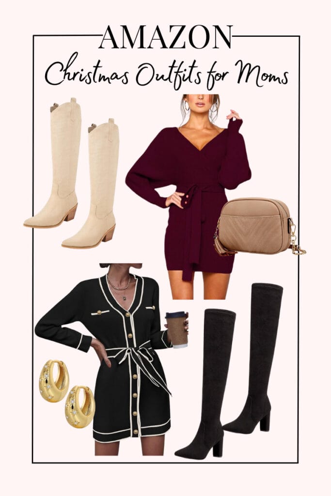 Christmas Outfits for Moms sweater dresses and boots